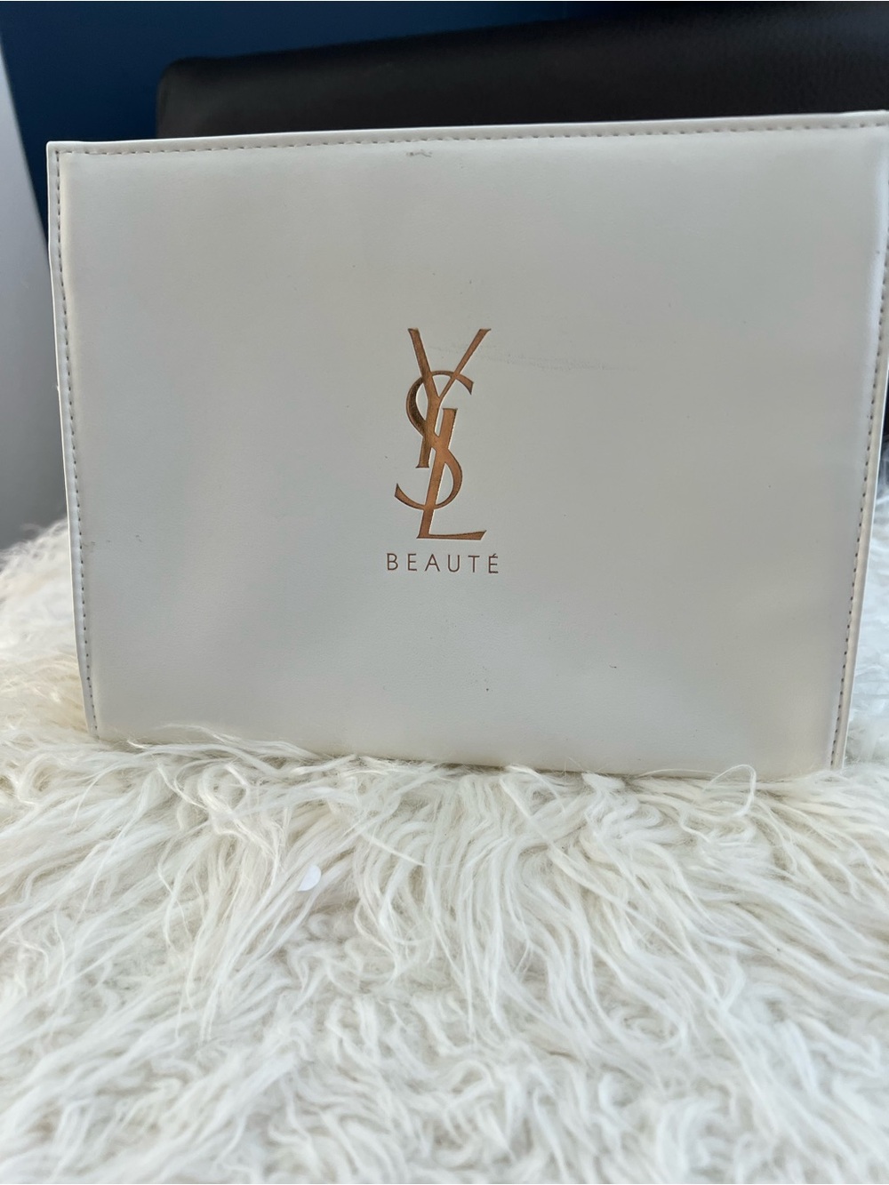 Yves Saint Laurent Cream Cosmetic Case with Gold YSL Logo